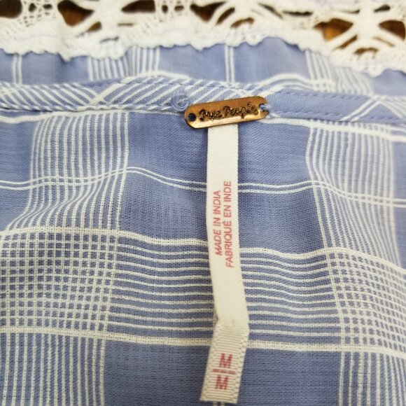 Adorable Free People Light Blue & White Plaid w/Lace Time Out Tunic * Size Med - Picture 10 of 11